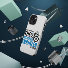 DistinctInk ToughCase for Apple iPhone, Compatible with MagSafe Charging - No Fear Mechanical Engineer is Here