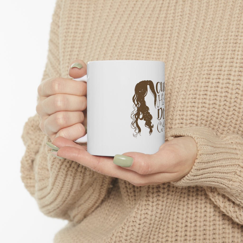 Glossy White Coffee / Tea Mug - Curly Hair Don't Care, view 10