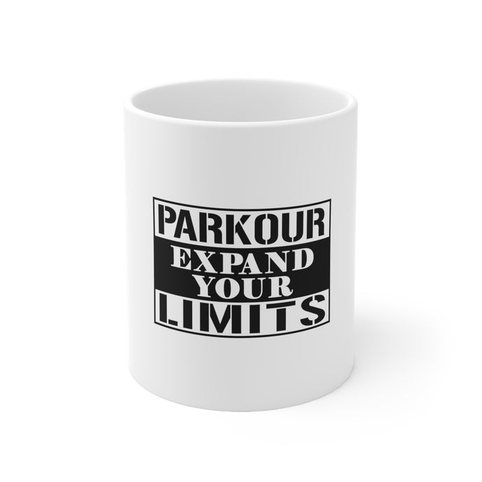 DistinctInk Glossy White Coffee / Tea Mug - Parkour Expand Your Limits