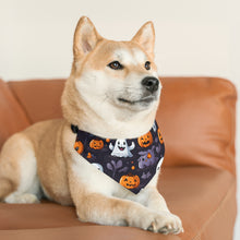 DistinctInk Adjustable Pet Banana Collar with Spooky Bat-o-lanterns Design for Halloween
