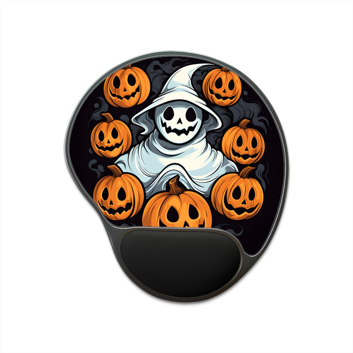DistinctInk Mouse Pad with Wrist Rest  with Spooky Skeletal Pumpkin Patch Design for Halloween