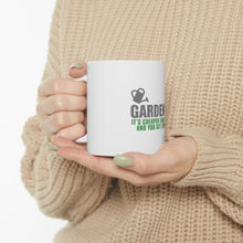 DistinctInk Glossy White Coffee / Tea Mug - Gardening - Cheaper Than Therapy & You Get Tomatoes