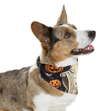 DistinctInk Adjustable Pet Banana Collar with Ghastly Skeletal Pumpkin Patch Design for Halloween