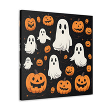 DistinctInk Canvas Wall Art with Ghost Skeleton Pumpkin Cartoon for Halloween