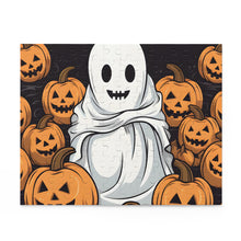DistinctInk Jigsaw Puzzle with Skeletal Ghostly Pumpkin Patch Design for Halloween