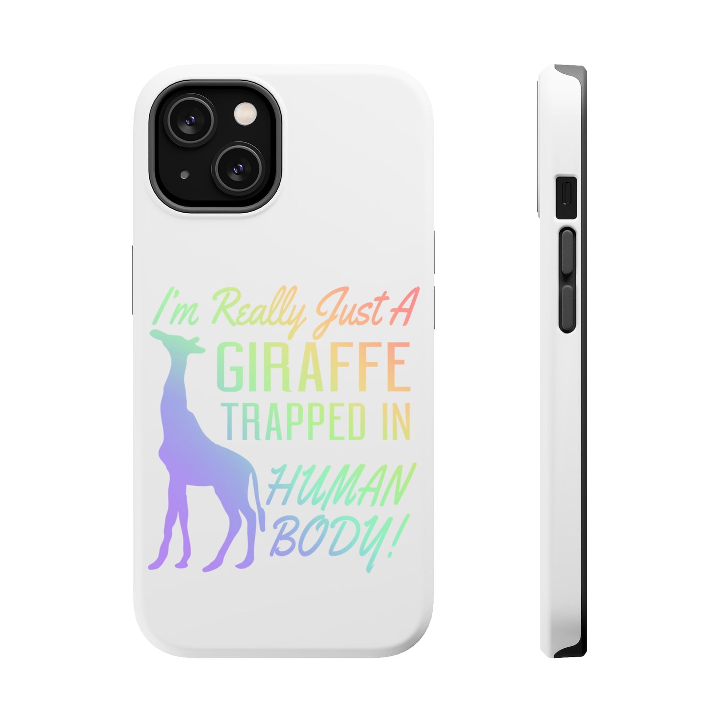 DistinctInk ToughCase for Apple iPhone, Compatible with MagSafe Charging - Just a Giraffe Trapped in a Human Body