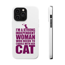 DistinctInk ToughCase for Apple iPhone, Compatible with MagSafe Charging - Strong Woman Needs to Cuddle Cat