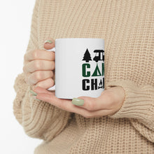 DistinctInk Glossy White Coffee / Tea Mug - Camp Champ - Camping Fire