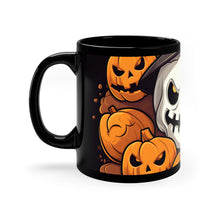 DistinctInk Black Coffee Mug - Spooky Skeleton Pumpkin Patch for Halloween