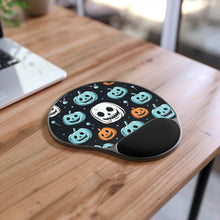 DistinctInk Mouse Pad with Wrist Rest  with Skele-Ghostly Pumpkin Patch Design for Halloween