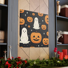 DistinctInk Canvas Wall Art with Spooky Skeleton Pumpkin Patch for Halloween