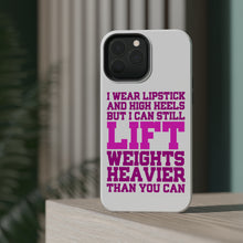 DistinctInk ToughCase for Apple iPhone, Compatible with MagSafe Charging - Lipstick & High Heels Can Life Weights Heavier