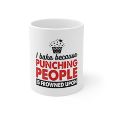 DistinctInk Glossy White Coffee / Tea Mug - I Bake Because Punching People is Frowned Upon