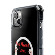 DistinctInk Clear Case for Apple iPhone, Compatible with MagSafe – Trump ‘You Missed, Loser’ Cartoon Design