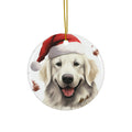 Hanging Ceramic Christmas Tree Ornament with Gold String - Great Pyrenee Design
