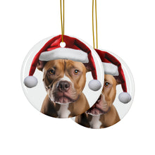 DistinctInk Hanging Ceramic Christmas Tree Ornament with Gold String - Great Gift/Present - 2 3/4 inch Diameter - American Staffordshire Terrier Design