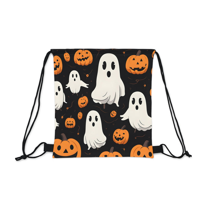 DistinctInk Drawstring Bag / Backpack with Ghost Skeleton Pumpkin Cartoon Design for Halloween