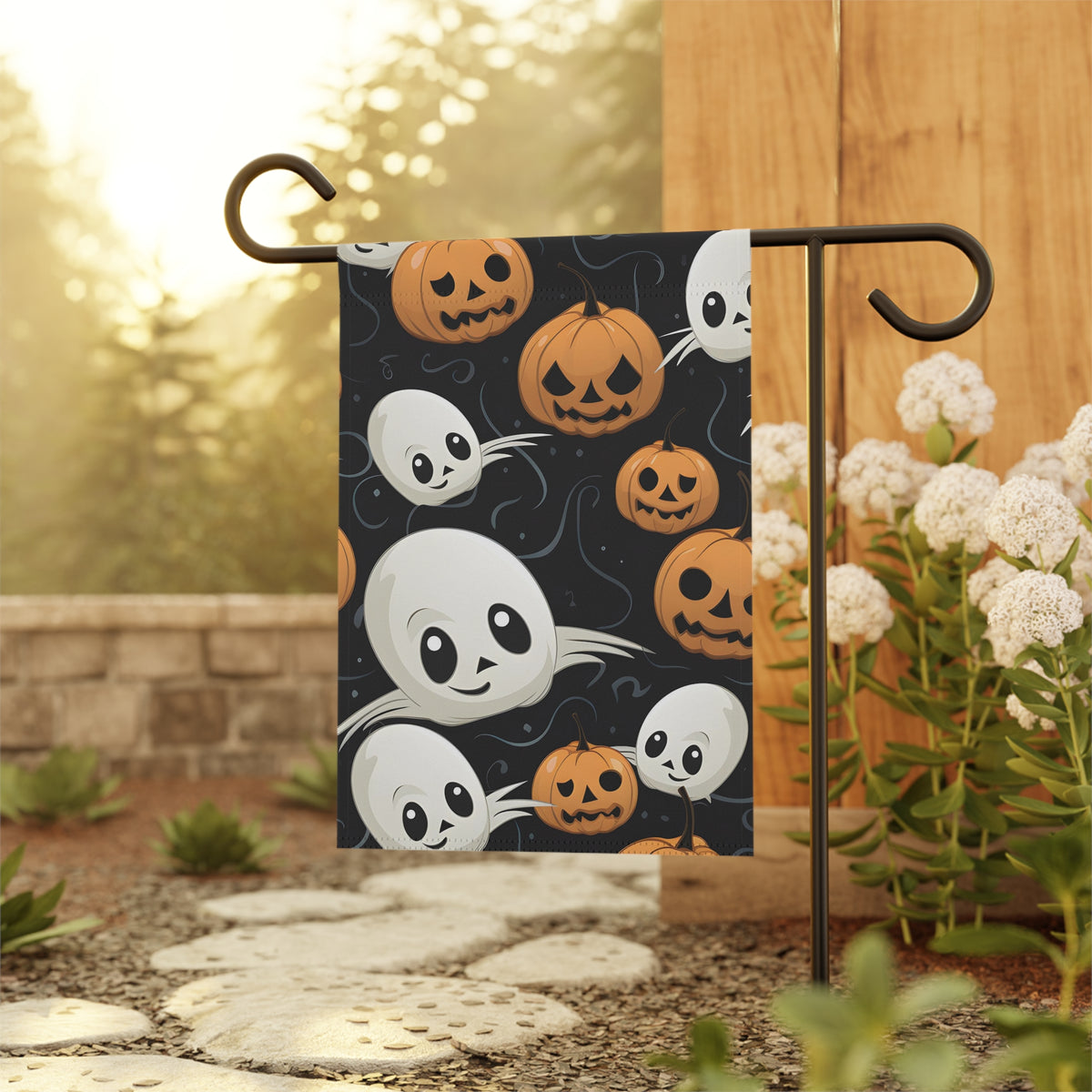 Garden & House Banner / Flag with Ghost Skeleton Pumpkin Pattern Design for Halloween, view 5