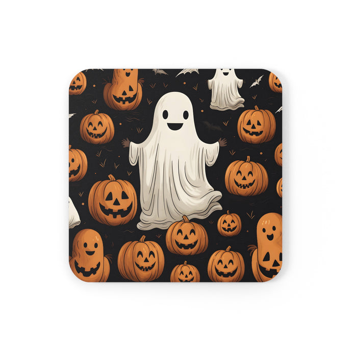 DistinctInk (Set of 4) Corkwood Coasters with Ghastly Skeleton PumpkinDesign for Halloween