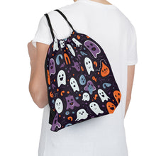 DistinctInk Drawstring Bag / Backpack with Skeletal Ghostly Pumpkins Design for Halloween