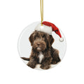Hanging Ceramic Christmas Tree Ornament with Gold String - Wirehaired Pointing Griffon Puppy Drawing Design