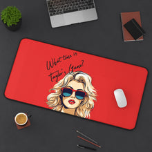 DistinctInk Desk Mat with What Time Is Taylor's Game? design