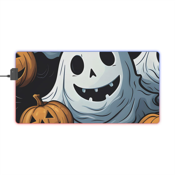 DistinctInk LED Gaming Mouse Pad with Ghoulish Ghostbusters and Pumpkins Design for Halloween