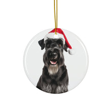 DistinctInk Hanging Ceramic Christmas Tree Ornament with Gold String - Great Gift/Present - 2 3/4 inch Diameter - Giant Schnauzer Design