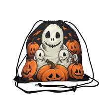 DistinctInk Drawstring Bag Backpack with Ghost Skeleton Pumpkin Pattern Design for Halloween