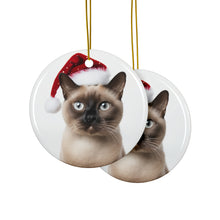 DistinctInk Hanging Ceramic Christmas Tree Ornament with Gold String - Great Gift/Present - 2 3/4 inch Diameter - Burmese Cat Design