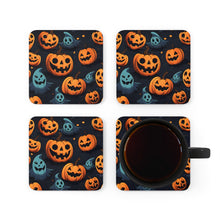DistinctInk (Set of 4) Corkwood Coasters with Nightly Fright of Bats and GhoulsDesign for Halloween