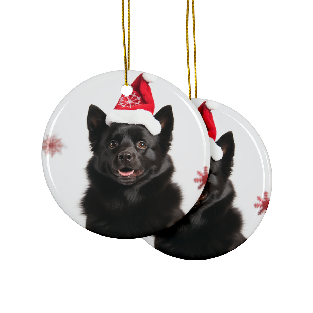 Hanging Ceramic Christmas Tree Ornament with Gold String - Schipperke Design, view 2