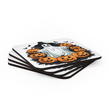 DistinctInk (Set of 4) Corkwood Coasters with Ghost Skeleton Pumpkins PatternDesign for Halloween