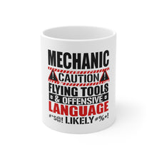 DistinctInk Glossy White Coffee / Tea Mug - Mechanic Flying Tools & Offensive Language