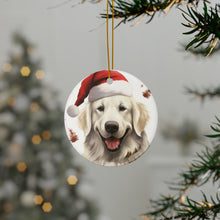 DistinctInk Hanging Ceramic Christmas Tree Ornament with Gold String - Great Gift/Present - 2 3/4 inch Diameter - Great Pyrenee Design