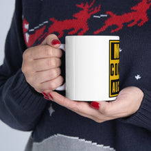 DistinctInk Glossy White Coffee / Tea Mug - May Contain Alcohol Warning Sign
