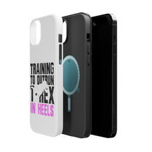 DistinctInk ToughCase for Apple iPhone, Compatible with MagSafe Charging - Training to Outrun T-Rex in Heels