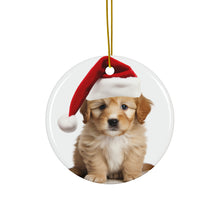DistinctInk Hanging Ceramic Christmas Tree Ornament with Gold String - Great Gift/Present - 2 3/4 inch Diameter - Lagotti Romagnoli Puppy Design
