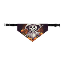 DistinctInk Adjustable Pet Banana Collar with Trick or Treat Ghost-O-Lantern Design for Halloween