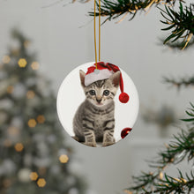 DistinctInk Hanging Ceramic Christmas Tree Ornament with Gold String - Great Gift/Present - 2 3/4 inch Diameter - Egyptian Mau Kitten Design
