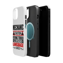 DistinctInk ToughCase for Apple iPhone, Compatible with MagSafe Charging - Mechanic Flying Tools & Offensive Language
