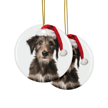 DistinctInk Hanging Ceramic Christmas Tree Ornament with Gold String - Great Gift/Present - 2 3/4 inch Diameter - Scottish Deerhound Puppy Design