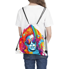 DistinctInk Drawstring Bag Backpack with Leading with Courage and Grace Design for LGBTQ+ Pride