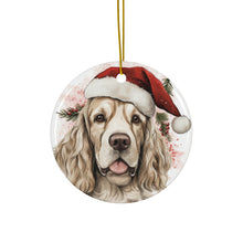 DistinctInk Hanging Ceramic Christmas Tree Ornament with Gold String - Great Gift/Present - 2 3/4 inch Diameter - Clumber Spaniel Design
