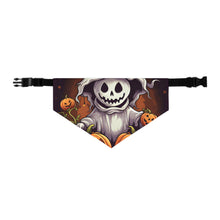 DistinctInk Adjustable Pet Banana Collar with Trick or Treat Ghost-O-Lantern Design for Halloween
