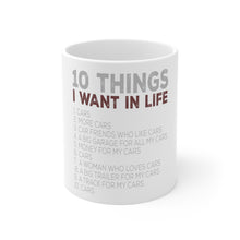 DistinctInk Glossy White Coffee / Tea Mug - Things I Want In Life - Cars, Money, Woman