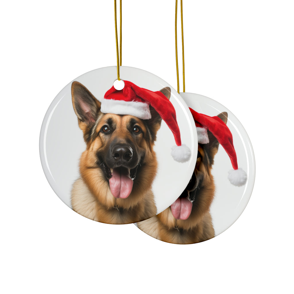 Hanging Ceramic Christmas Tree Ornament with Gold String - German Shepherd Dog Design, view 2