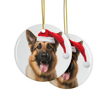 DistinctInk Hanging Ceramic Christmas Tree Ornament with Gold String - Great Gift/Present - 2 3/4 inch Diameter - German Shepherd Dog Design