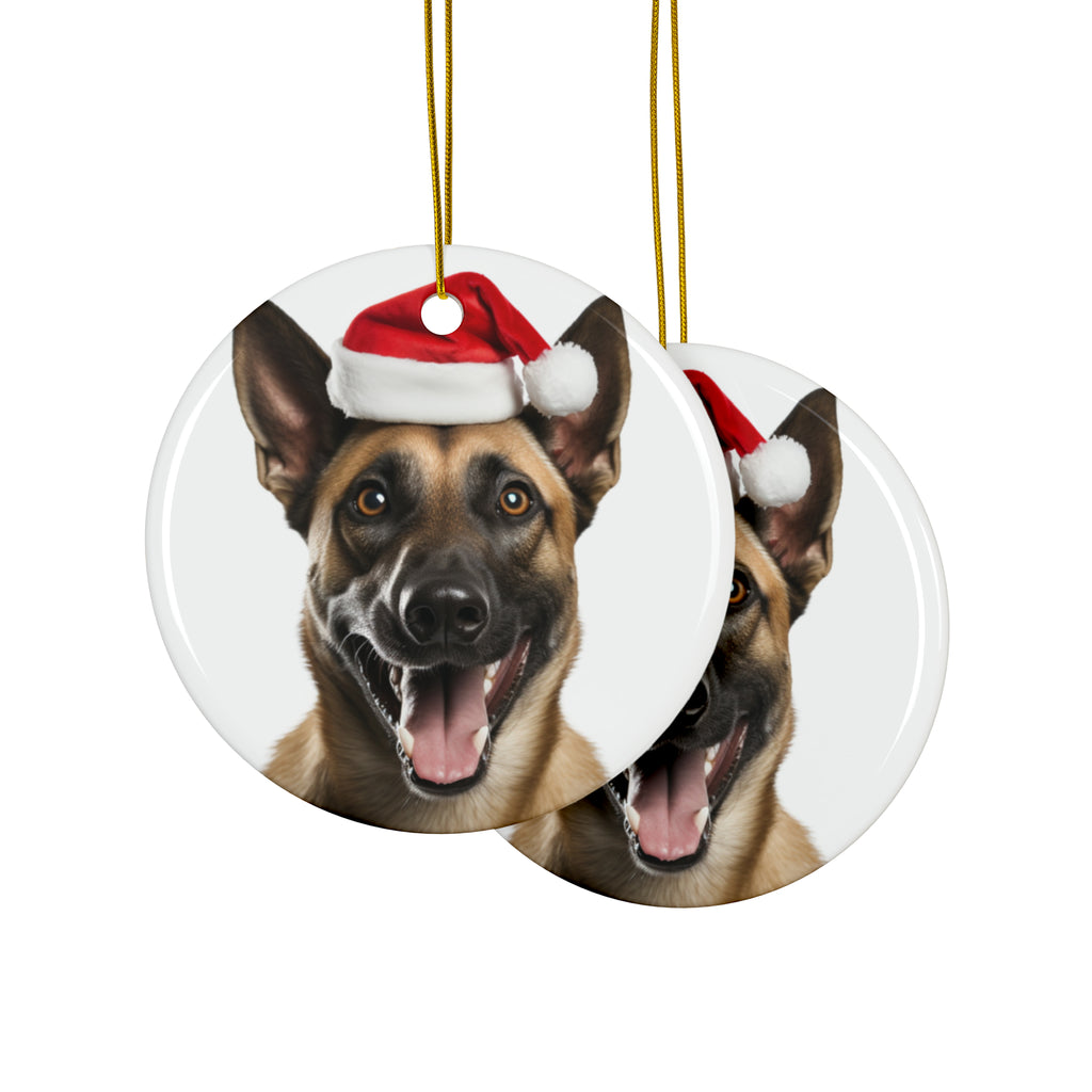 Hanging Ceramic Christmas Tree Ornament with Gold String - Belgian Malinoi Design, view 2