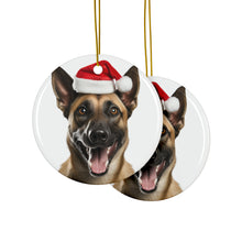DistinctInk Hanging Ceramic Christmas Tree Ornament with Gold String - Great Gift/Present - 2 3/4 inch Diameter - Belgian Malinoi Design